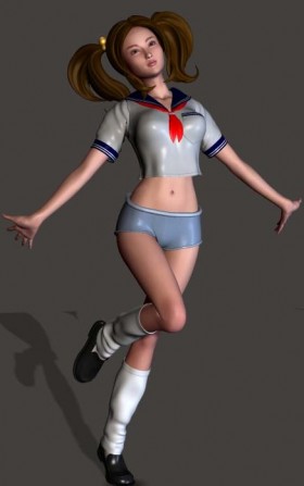Obedient woman skipping and looking carefree.