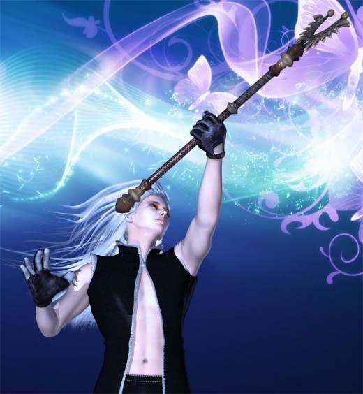 Dream wizard navigating a magic stream with his staff.